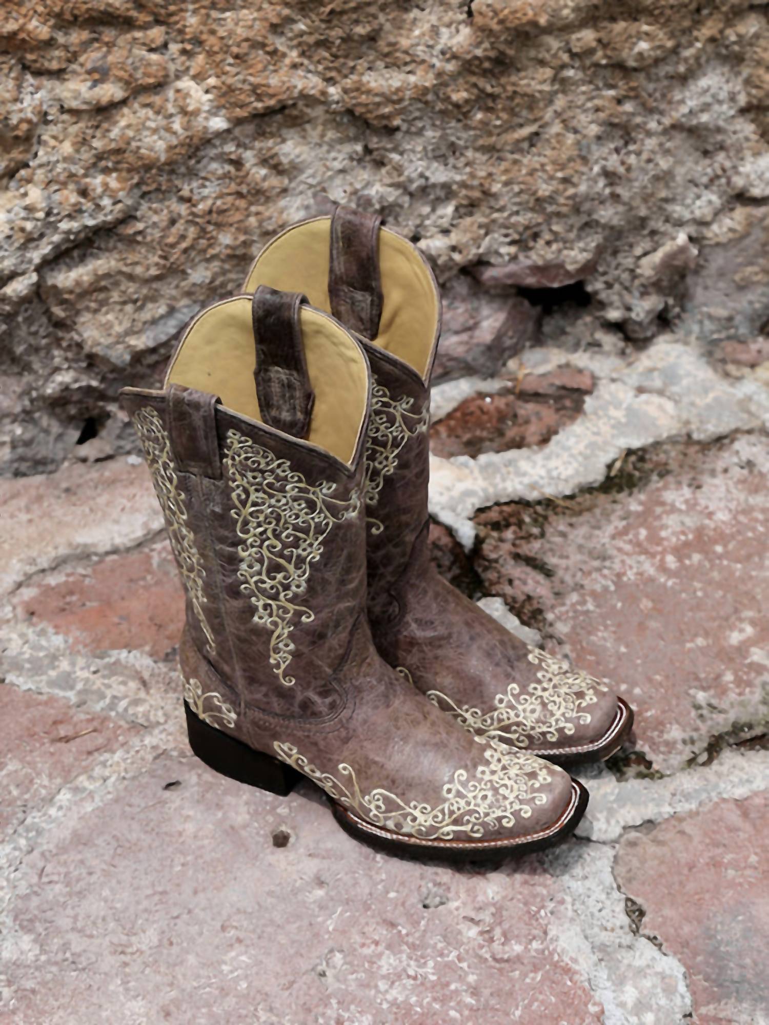 Corral - Women's Crater Bone Embroidery Square Toe Boots