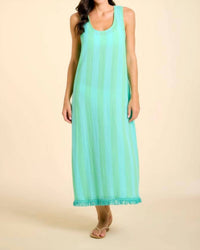 Sitano Positano Midi Tank Dress in blue green cabana stripes - women's dress
