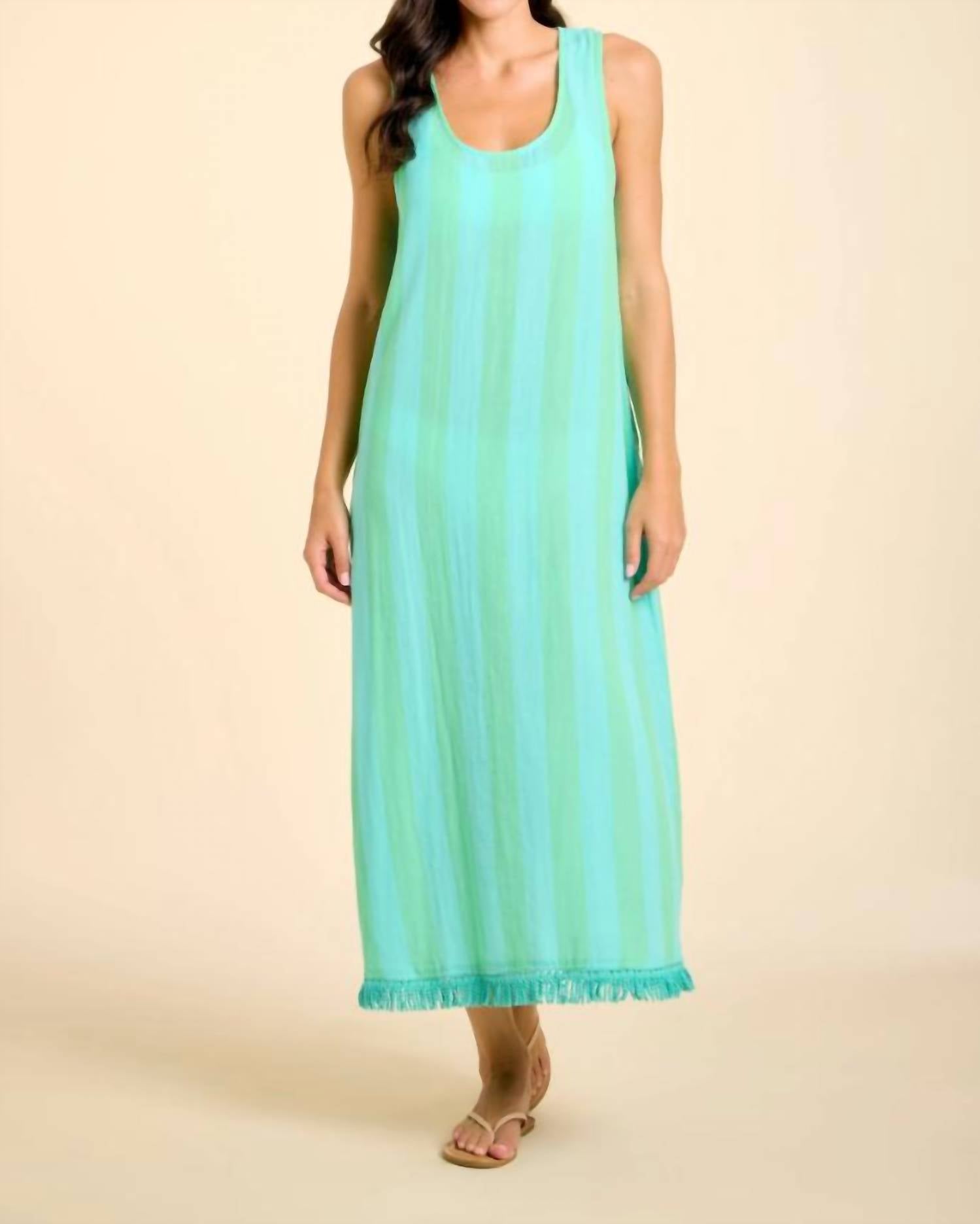Sitano Positano Midi Tank Dress in blue green cabana stripes - women's dress