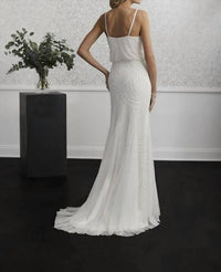 Adrianna Papell Blouson-style Wedding Dress in ivory pearl - women's dress - detail view