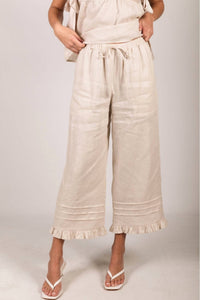 P.CILL Linen Ruffled Hem Wide Leg Pant in natural - women's pants