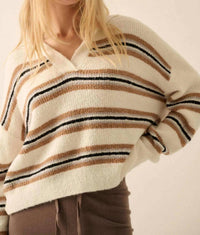 Promesa - First in Line Striped Split-Neck Collared Sweater
