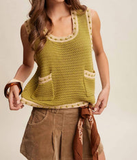 Listicle - Contrast Trim Sleeveless Knit Top