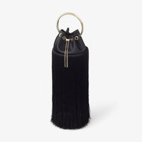 JIMMY CHOO Bon Bon Small Fringed Satin Bucket Bag in black - women's bag