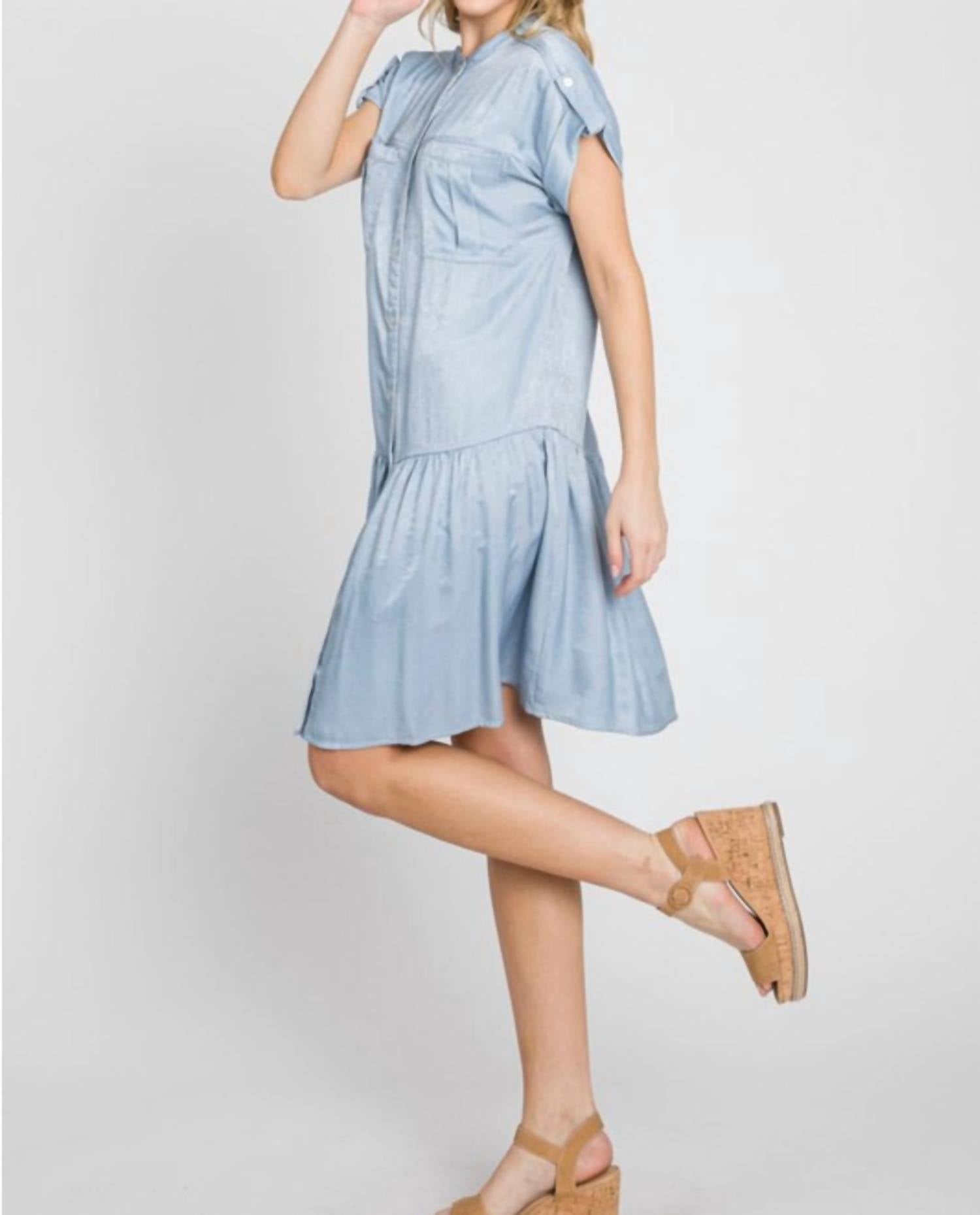 Calista - Ranunculus Drop Waist Knee Length Shirt Dress