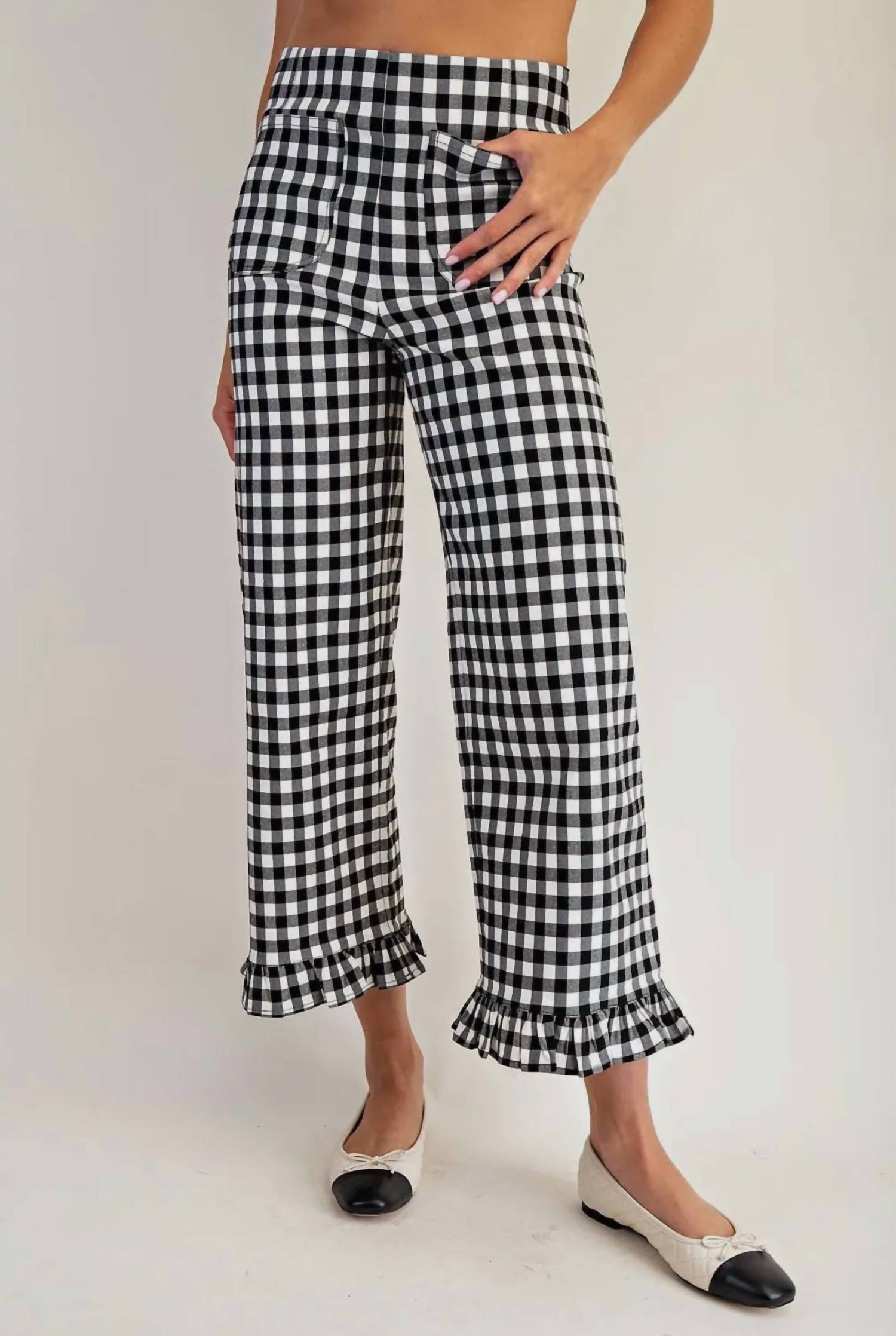 Ee:Some - Gingham Ruffle Pants