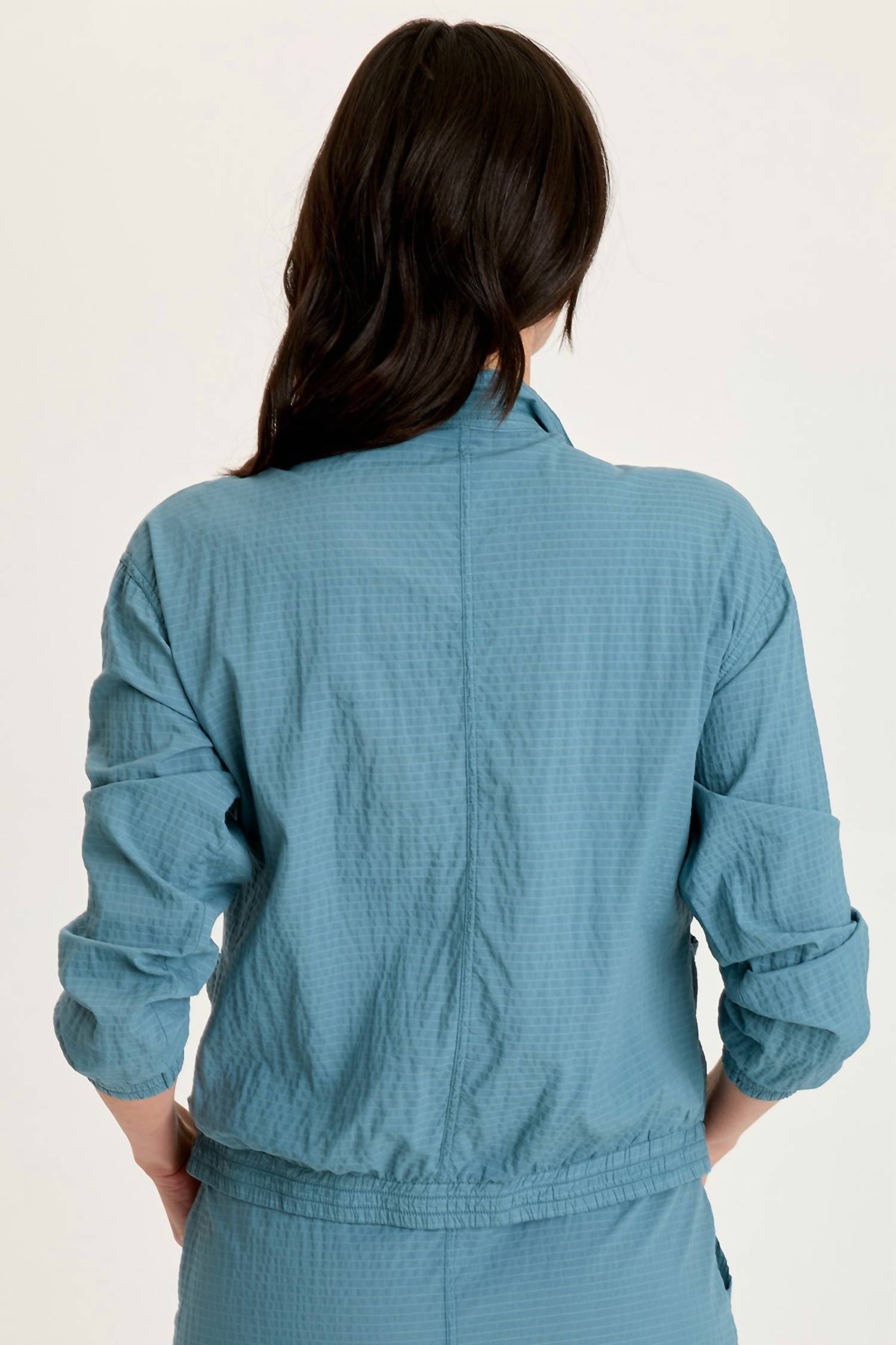 XCVI Amis Cinchable Bomber Jacket in dark knight - women's jacket - detail view