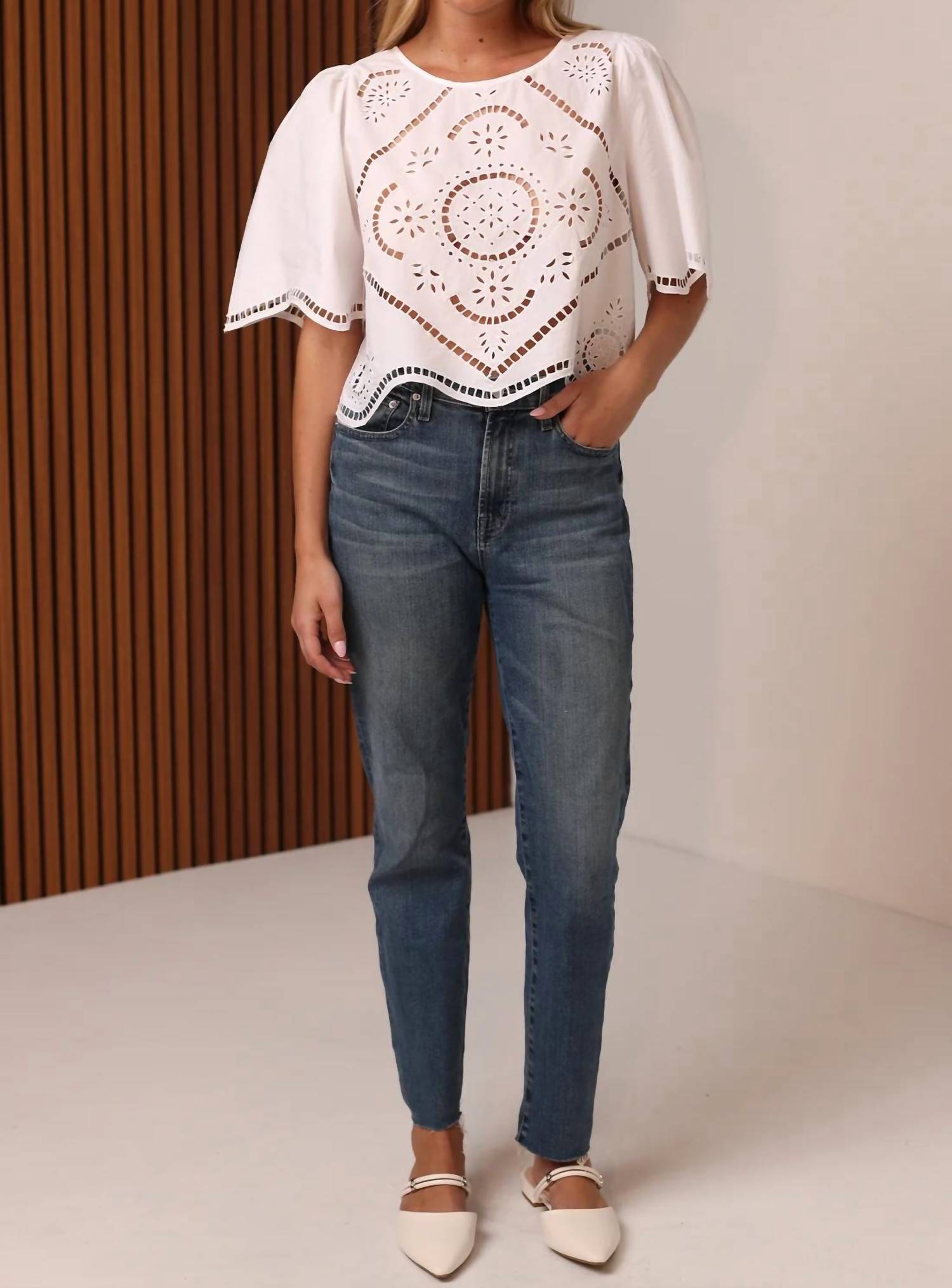Shore - Cleo Scalloped Embroidered Hem Top