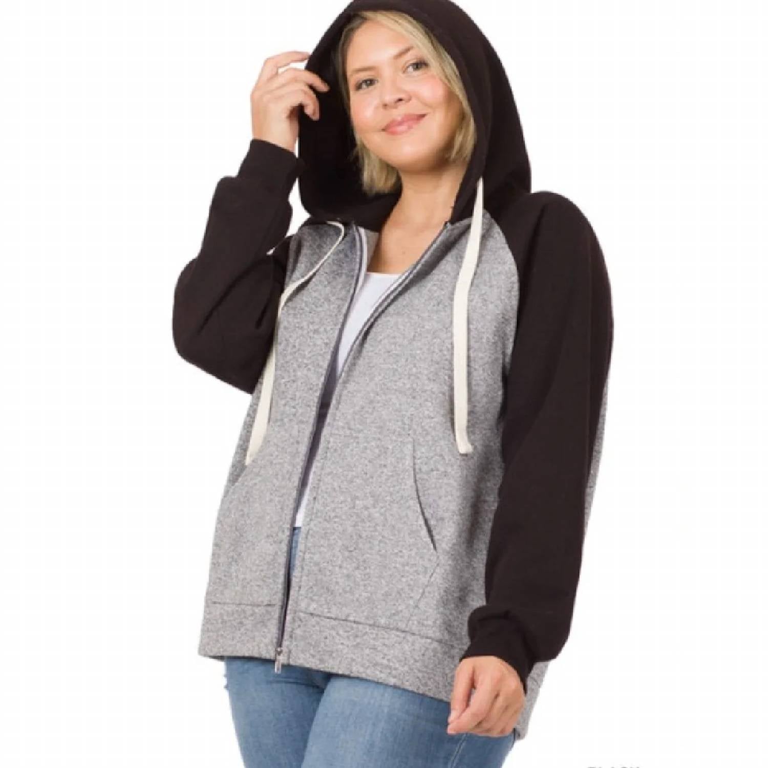 Zenana - Raglan Full-zip Hoodie - Plus