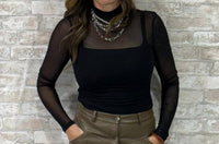Rosa Clothing - The Sleek Intent Sheer Panel Mock Neck Top