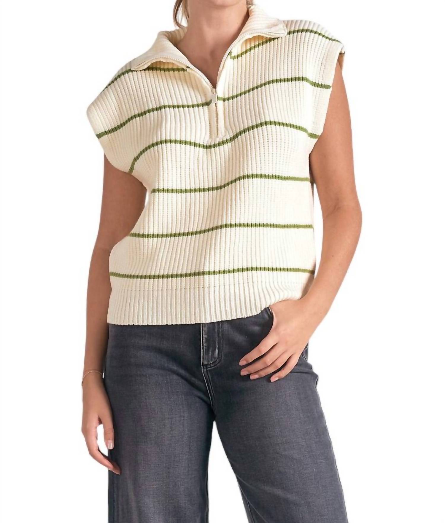 Elan - Stripe Zip Front Sweater