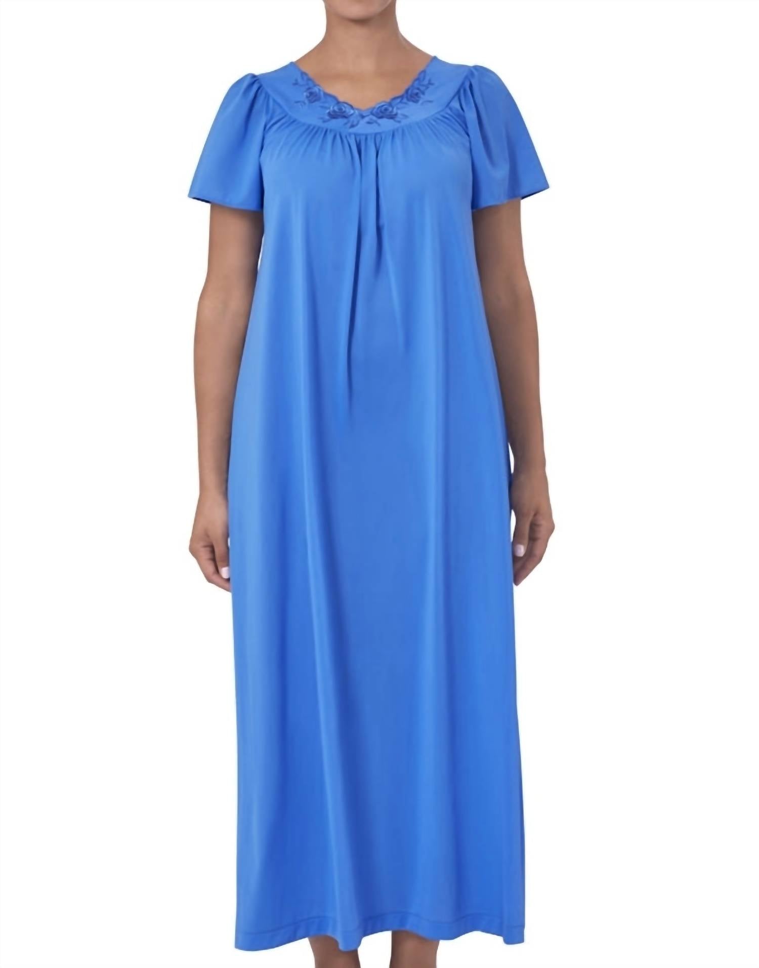 Shadowline Lingerie - Flower Petal Embroidery And Flutter Sleeves Long Nightgown