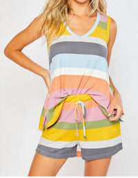 BluIvy Playday Stripped Short Set in multi stripe - women's sleepwear