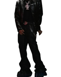 knotWTR Unisex I’m Worth A Lot Leather Jacket in black - men's jacket - alternate view