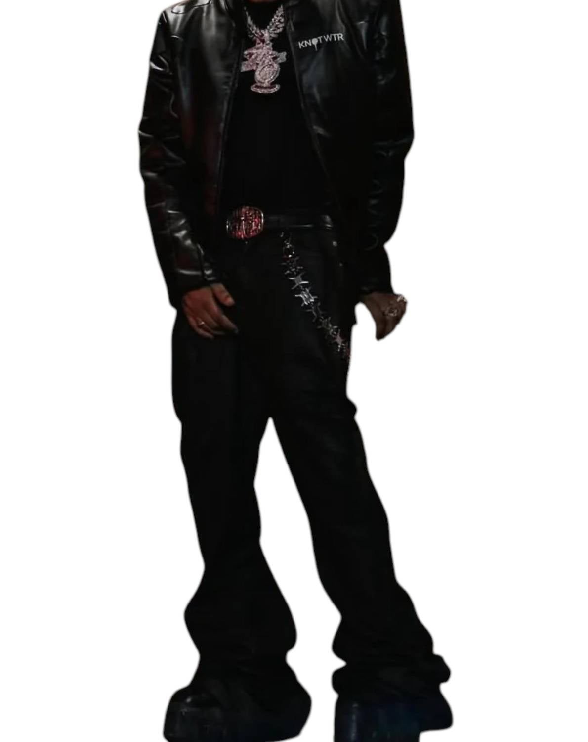 knotWTR Unisex I’m Worth A Lot Leather Jacket in black - men's jacket - alternate view