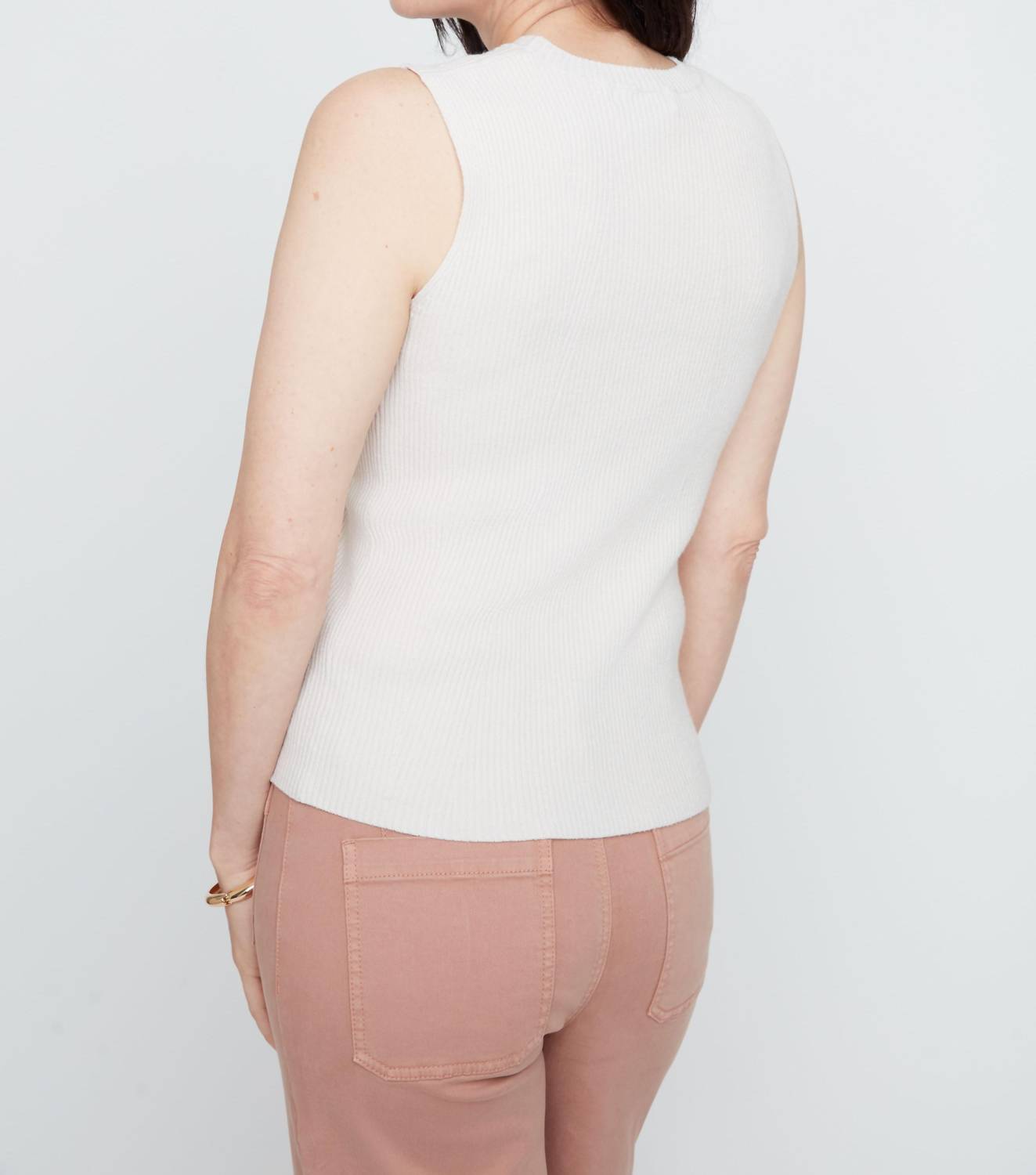 Renuar Sleeveless Knit Sweater in oyster - women's sweater - detail view