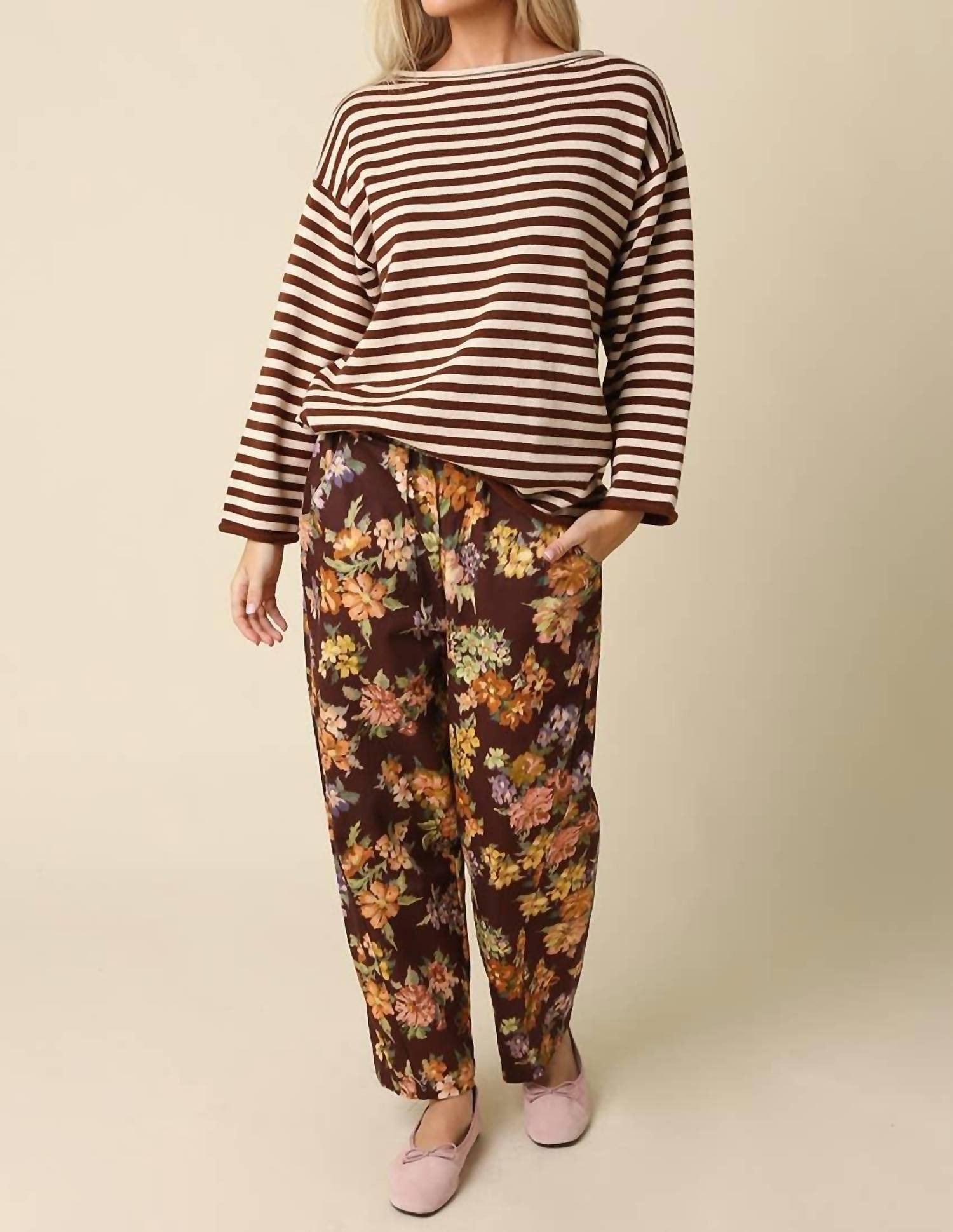 Olivaceous - Floral Barrel Pants