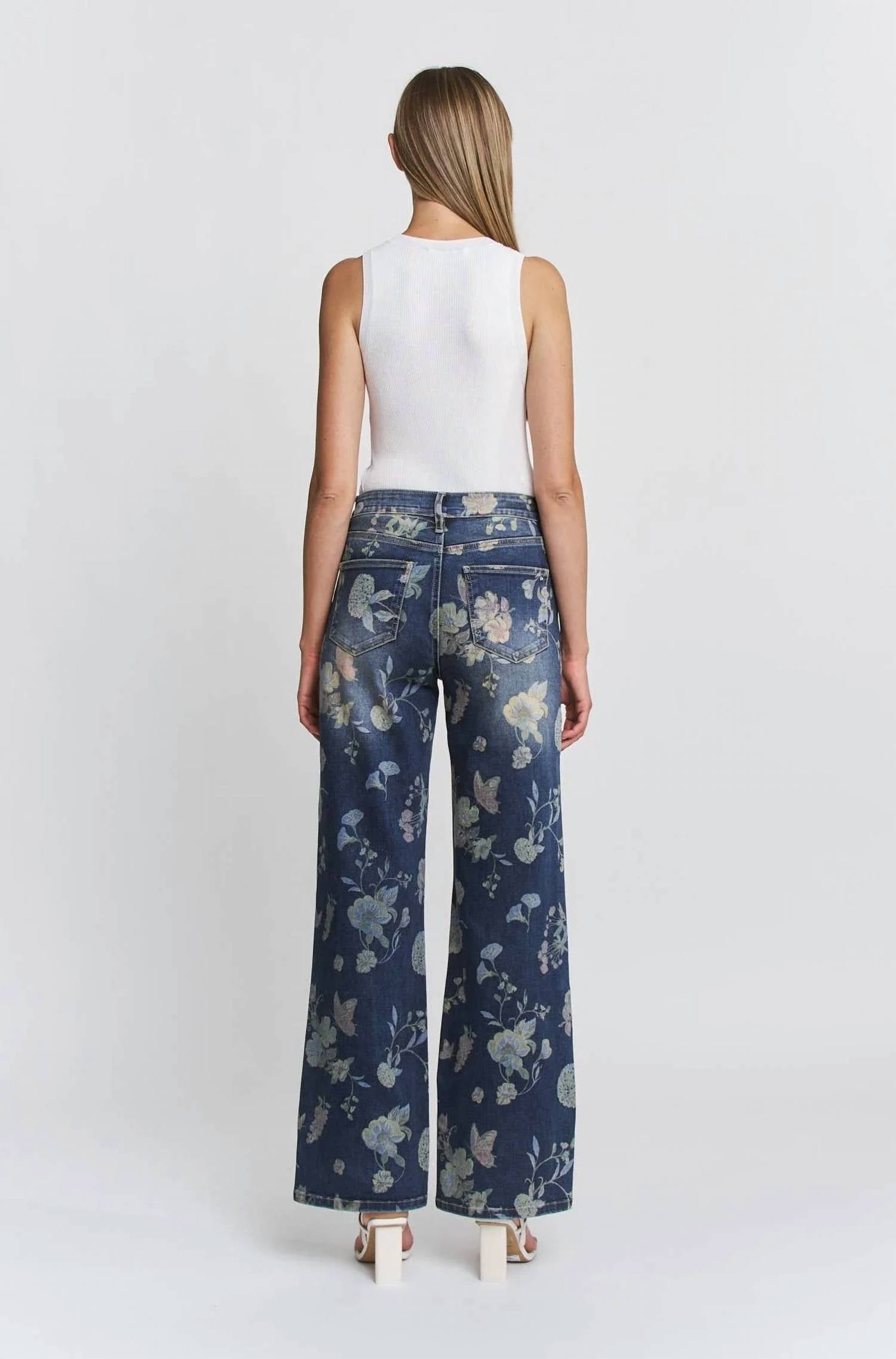 Mica Denim - Midnight Bloom Wide Leg Jeans