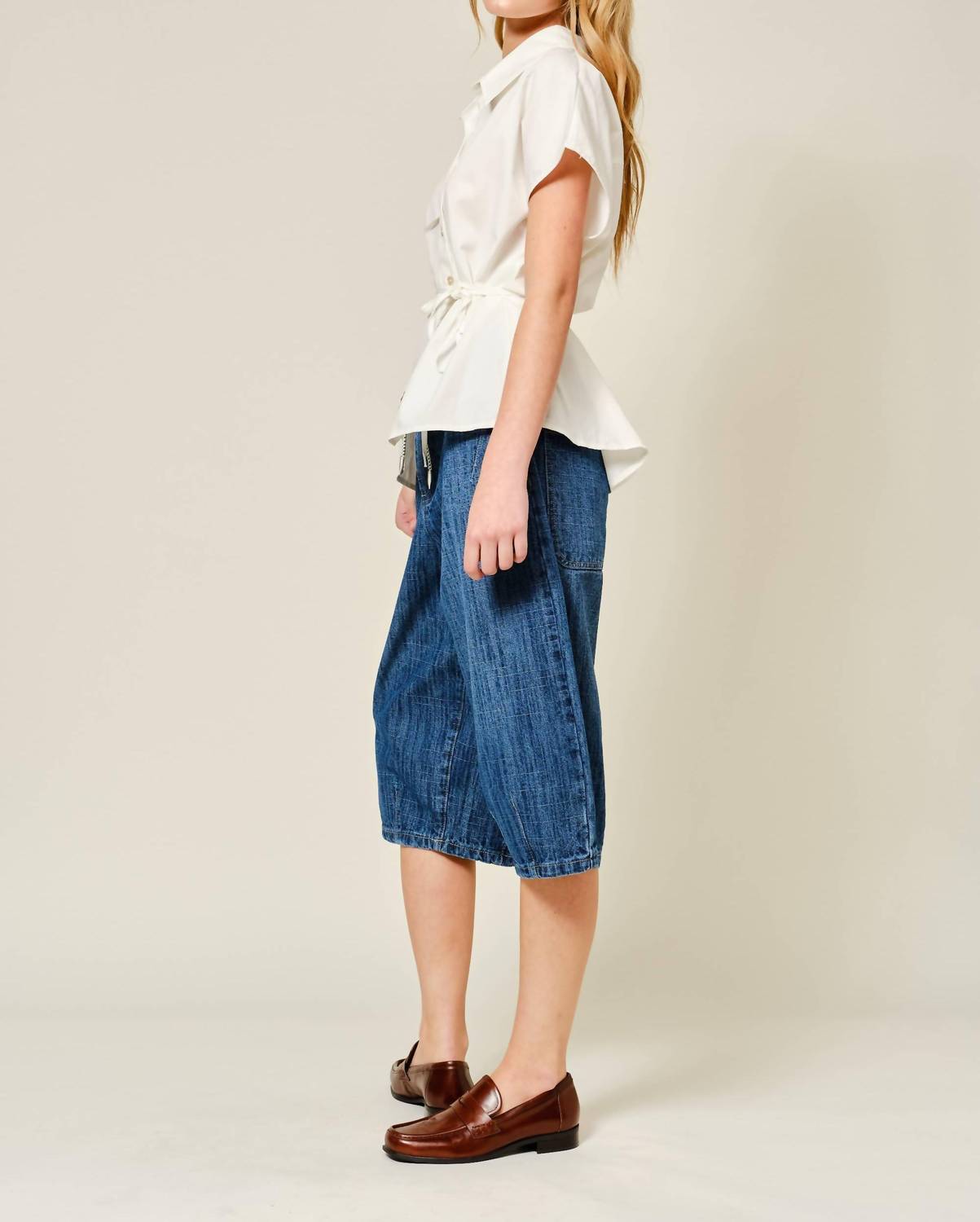 Aaron & Amber - Belted Detail Button Top