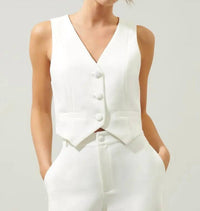 SUGARLIPS Chelsea Button Up Vest in white - women's jacket