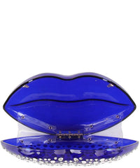 Handbag Factory Corp Women's Luxury Mouth Crystal Evening Crossbody Bag in blue - women's bag - detail view