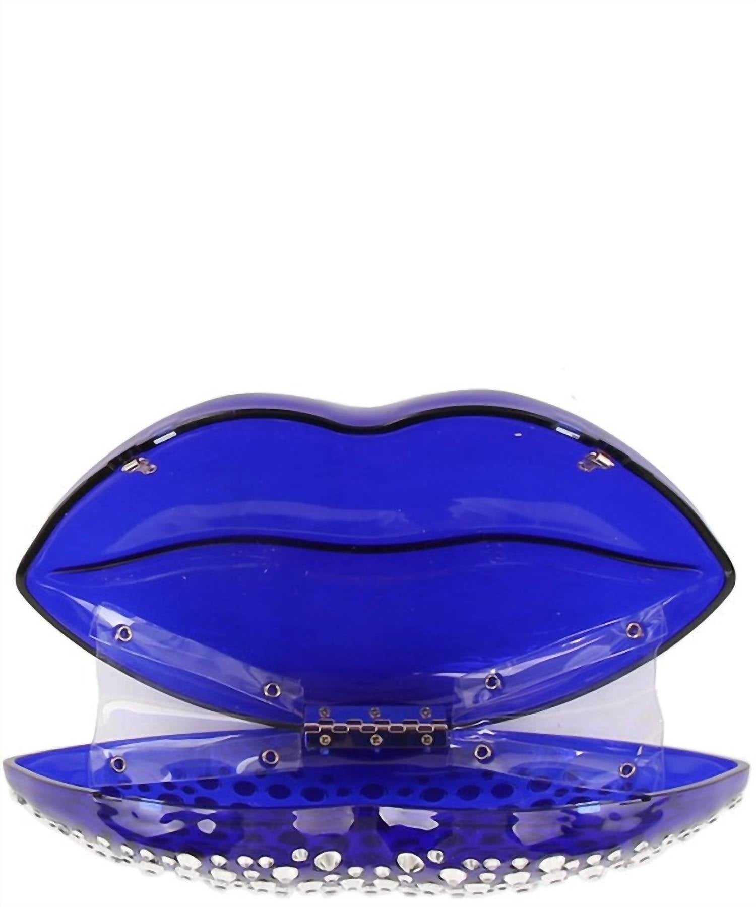Handbag Factory Corp Women's Luxury Mouth Crystal Evening Crossbody Bag in blue - women's bag - detail view
