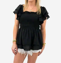 Bibi - Layered Ruffle Sleeve Smocked Top