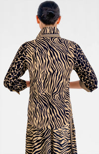 GRETCHEN SCOTT Animal Instincts Boyfriend Shirt in zebra khaki - women's blouse - alternate view