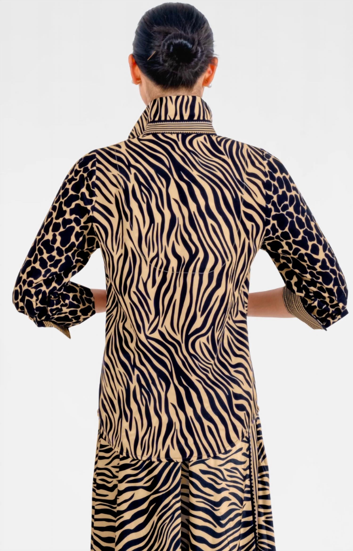 GRETCHEN SCOTT Animal Instincts Boyfriend Shirt in zebra khaki - women's blouse - alternate view