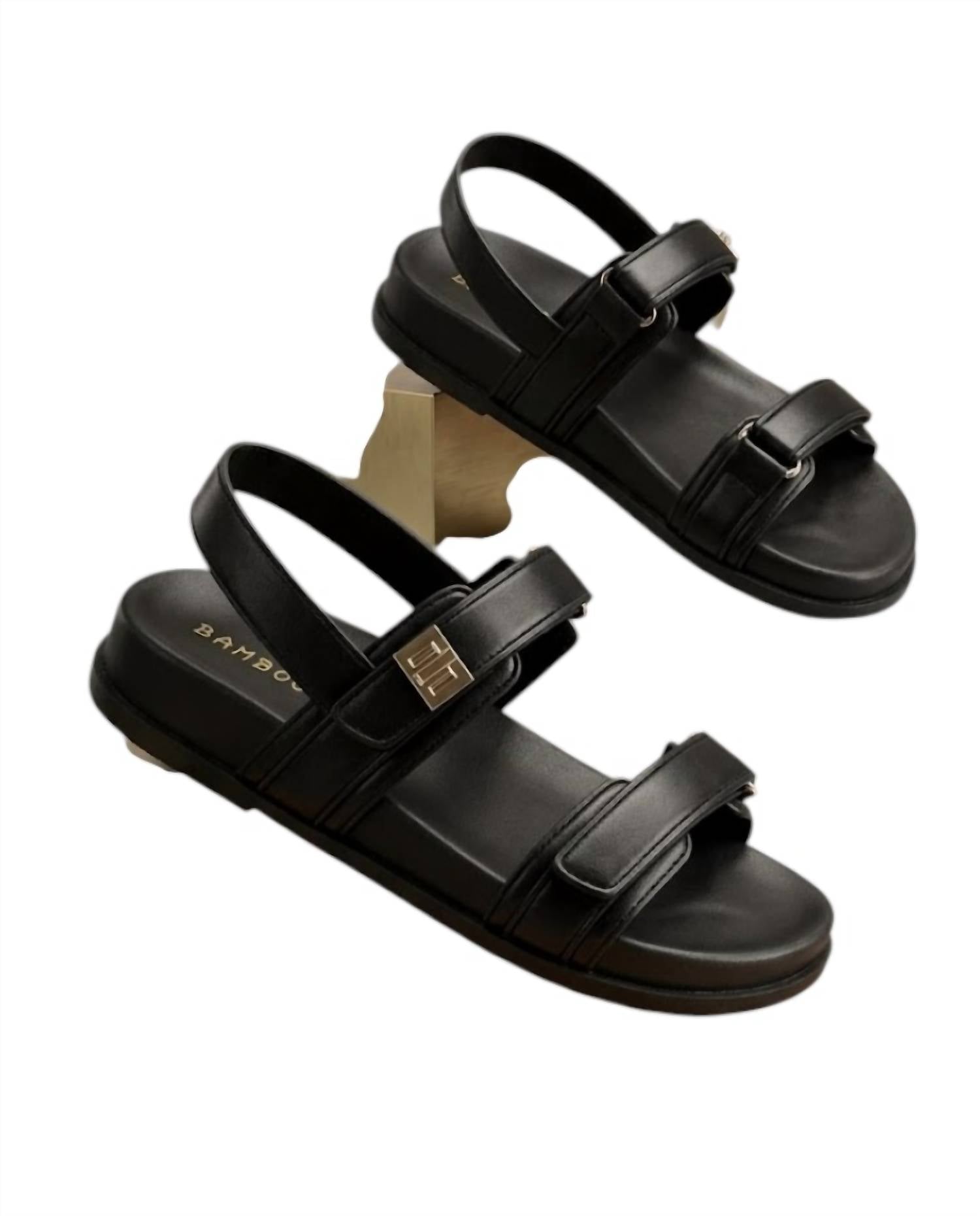 Bamboo Women's Double Strapped Sandal in black - women's sandal - detail view