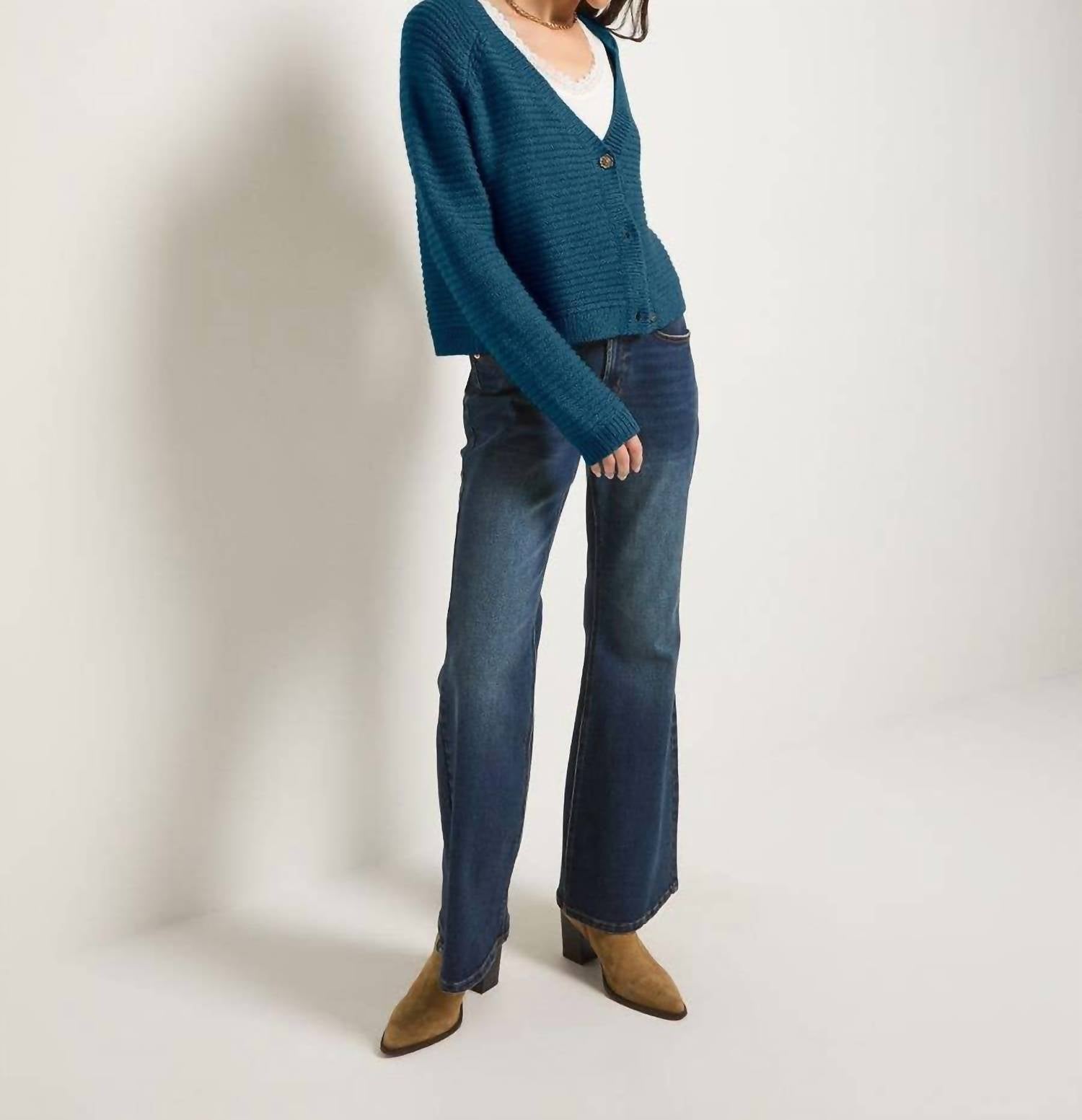 Seventy Eight and Sunny Meadow V-neck Cardigan in deep sea - women's cardigan - view 4