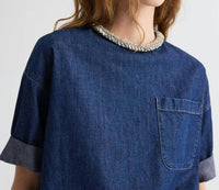 TWP Ex T-shirt With Crystal Collar in dark stone - women's t-shirt - detail view