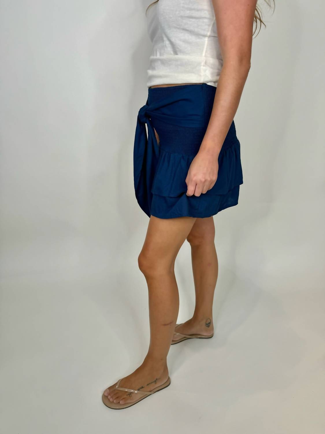 Romi The Brand Tie Short Skirt in navy - women's skirt - alternate view