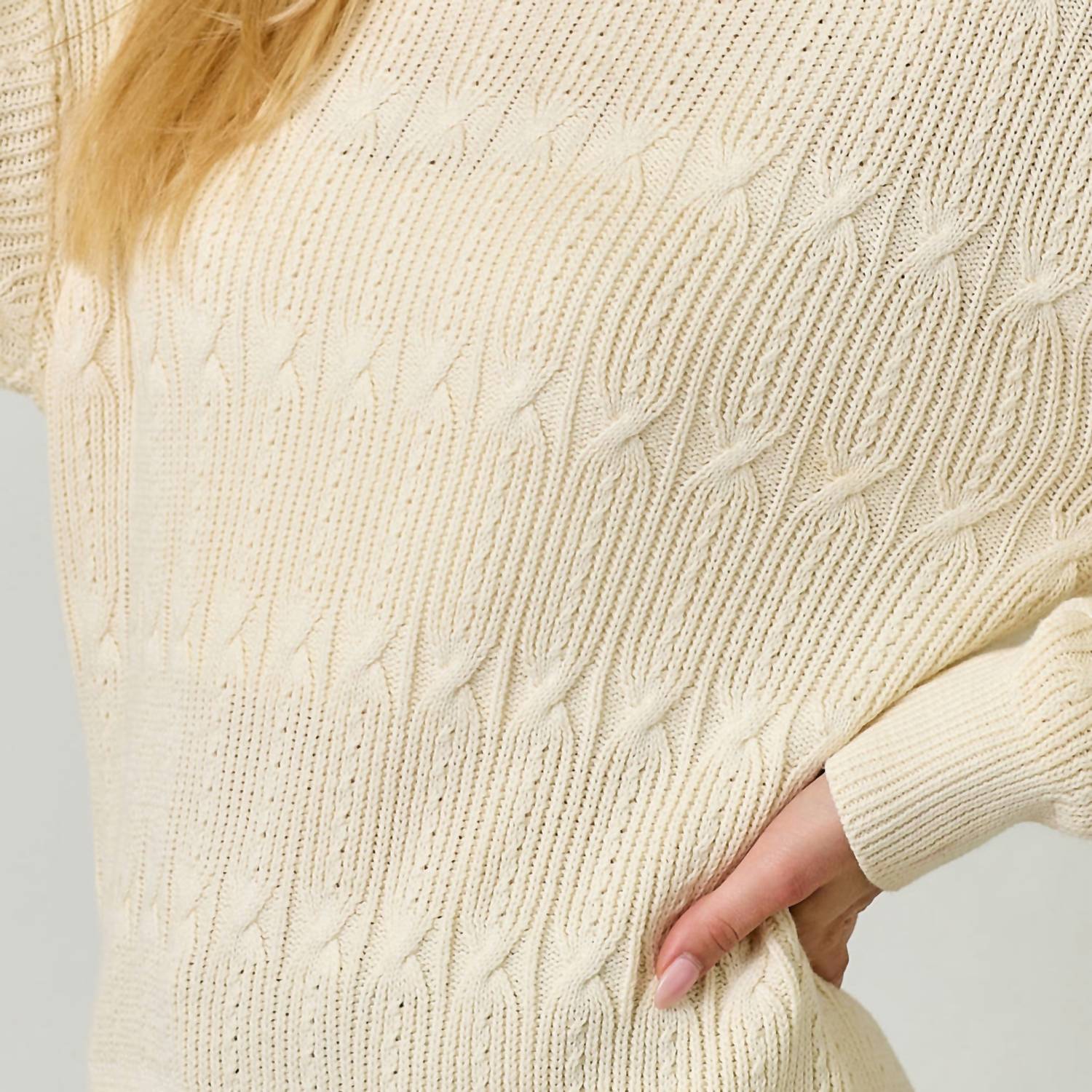 mystree Cutout Mock Neck Sweater Top in ivory - women's sweater - detail view
