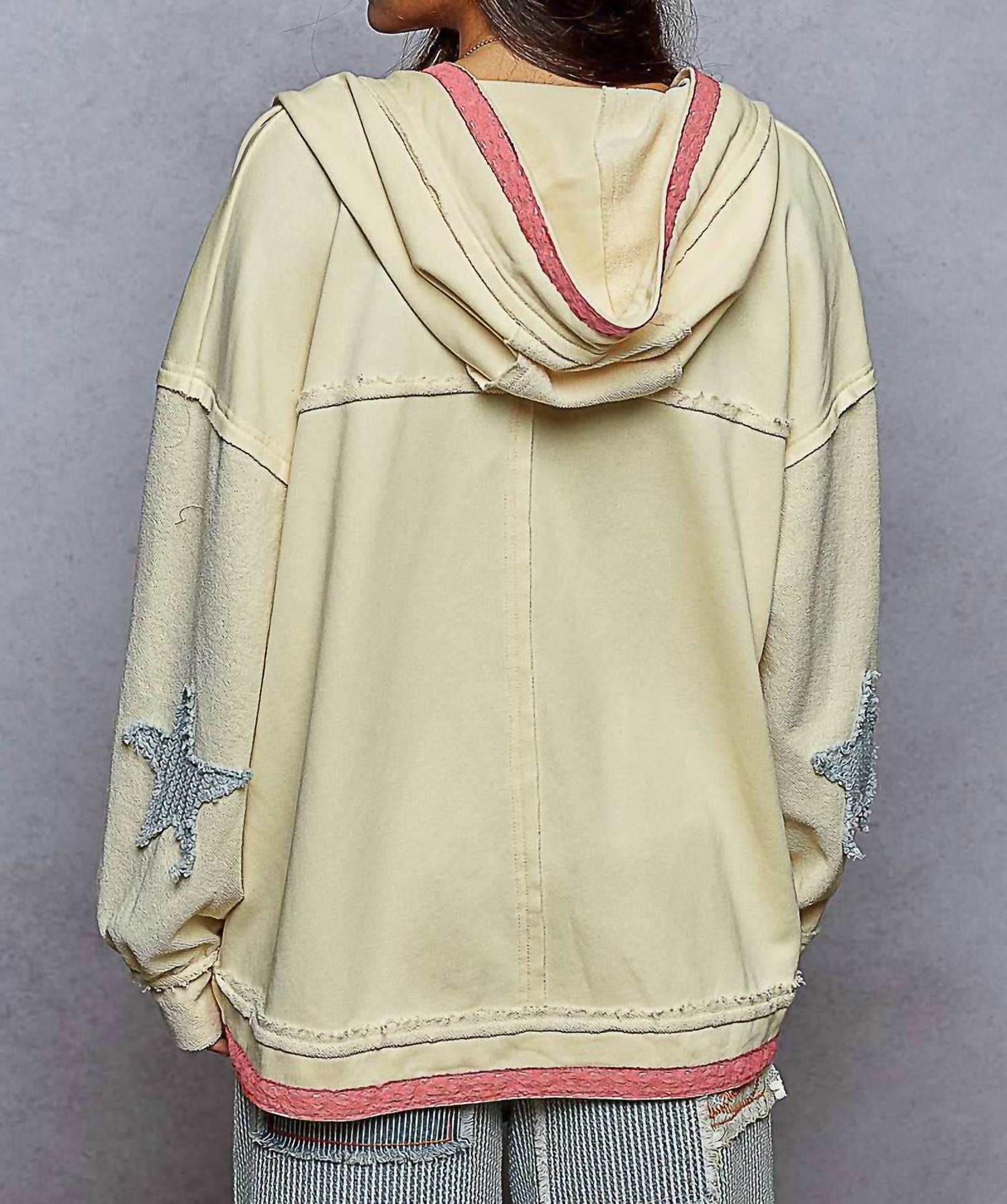 POL Star Spangled Hoodie in cream milk - women's top - alternate view