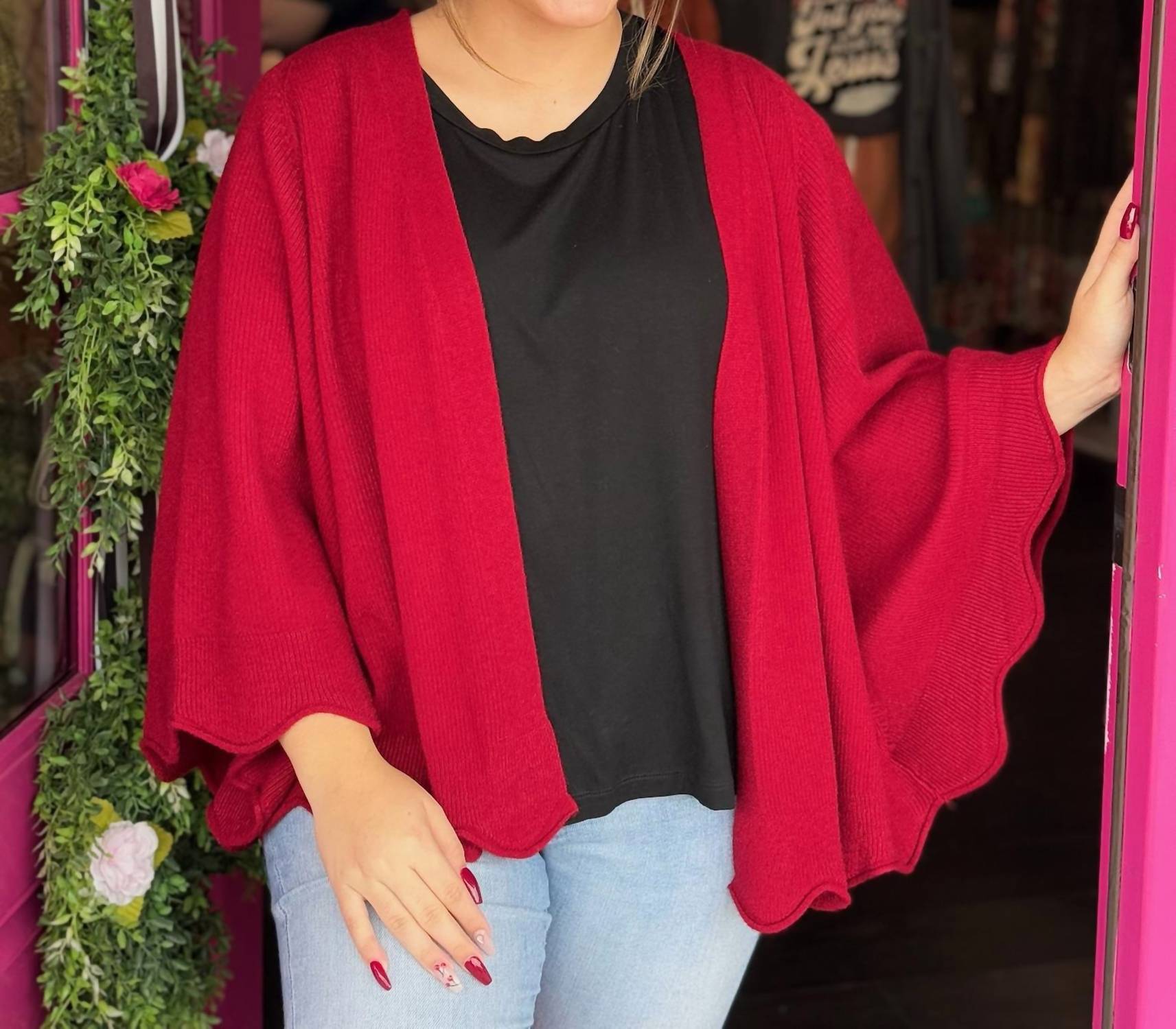 Heathmoor - Short Sweater Shrug With Scallop Sleeve