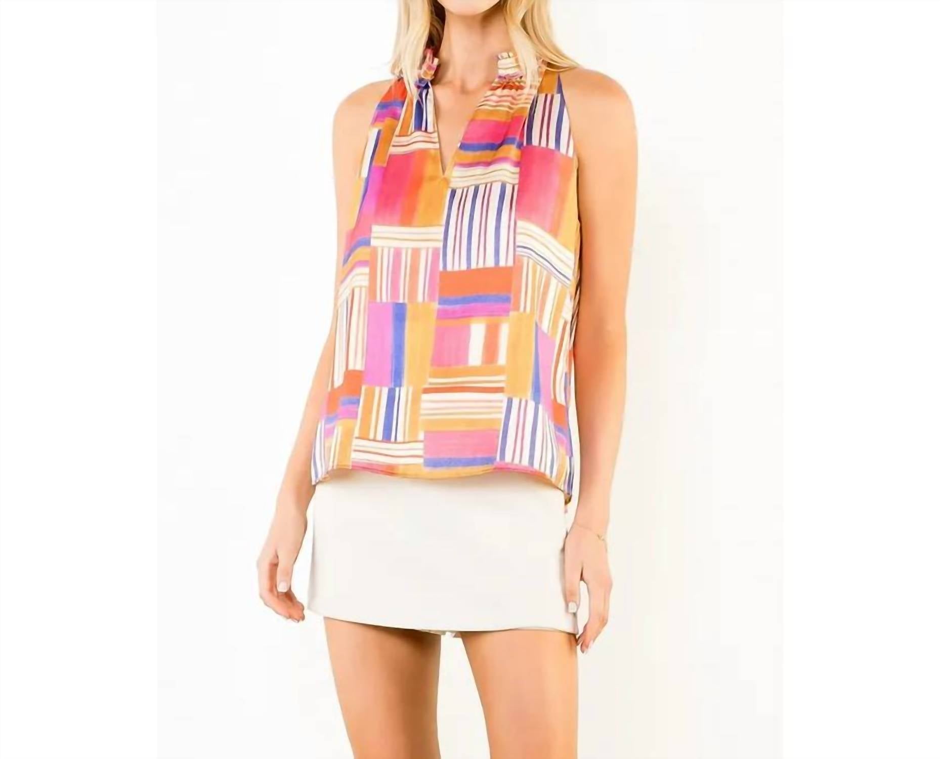 Thml - Sleeveless Ruffled Neck Pattern Top