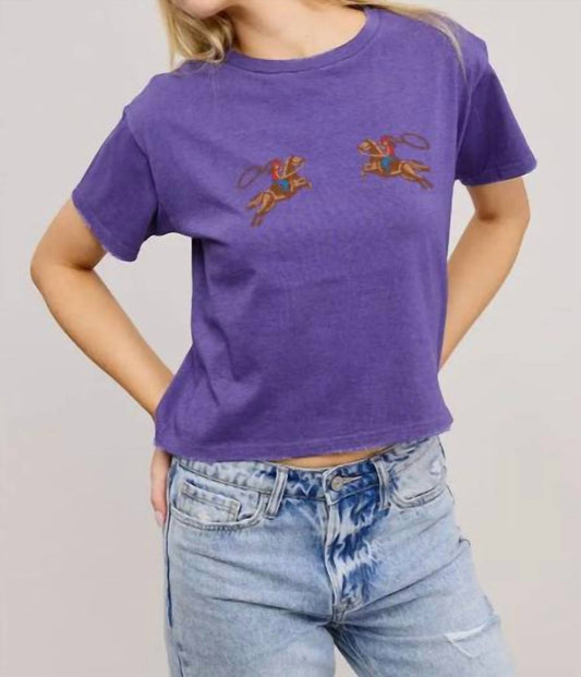 Zutter - Puff Stitch Cowgirl Graphic Crop Tshirt