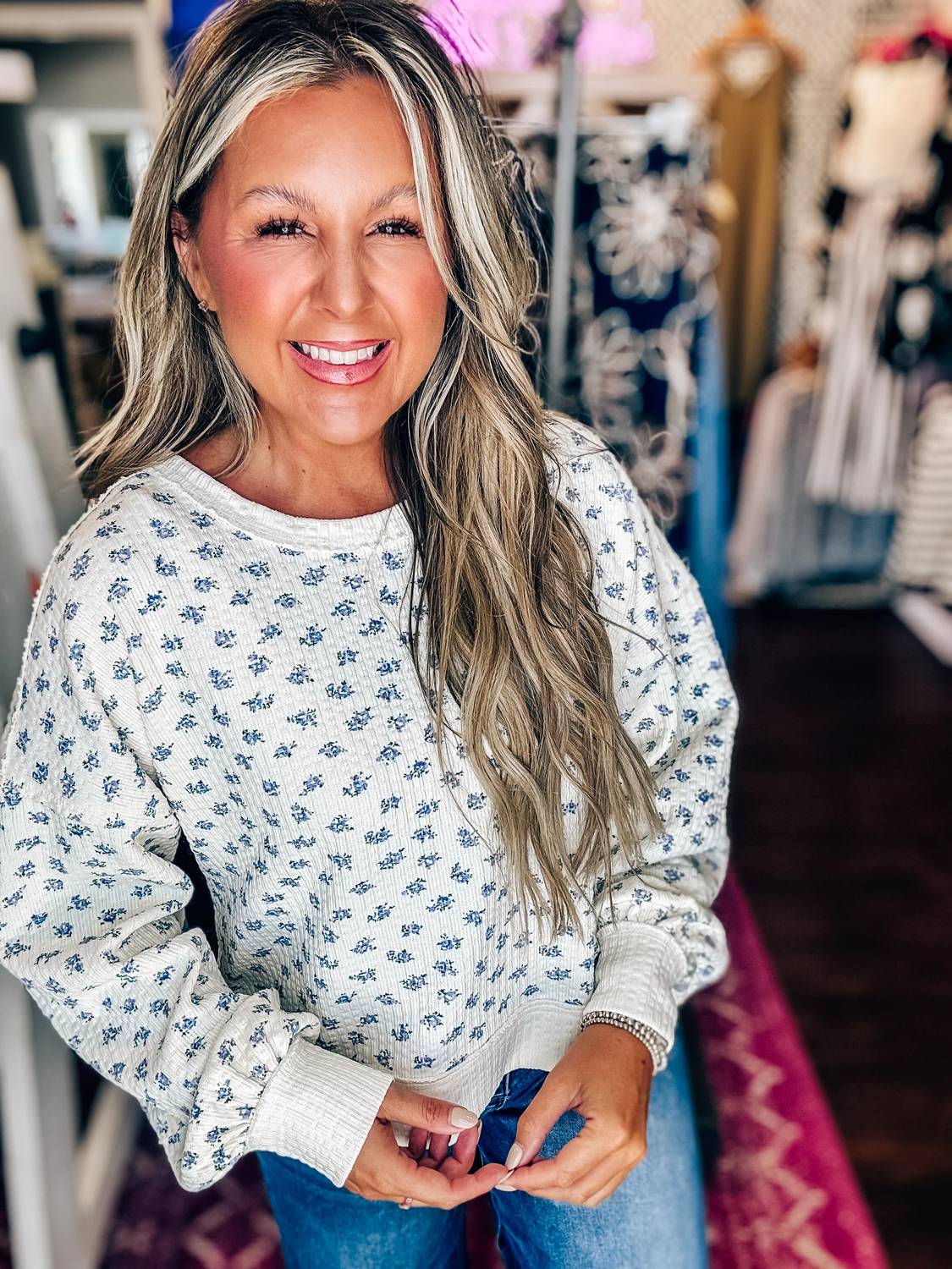 Very J - Oversized Floral Printed Casual Knit Top