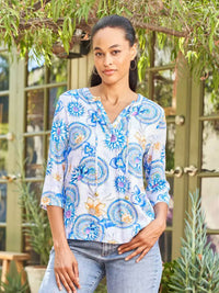 Paparazzi - Floral Mandala Notch Neck 3/4 Sleeve Top