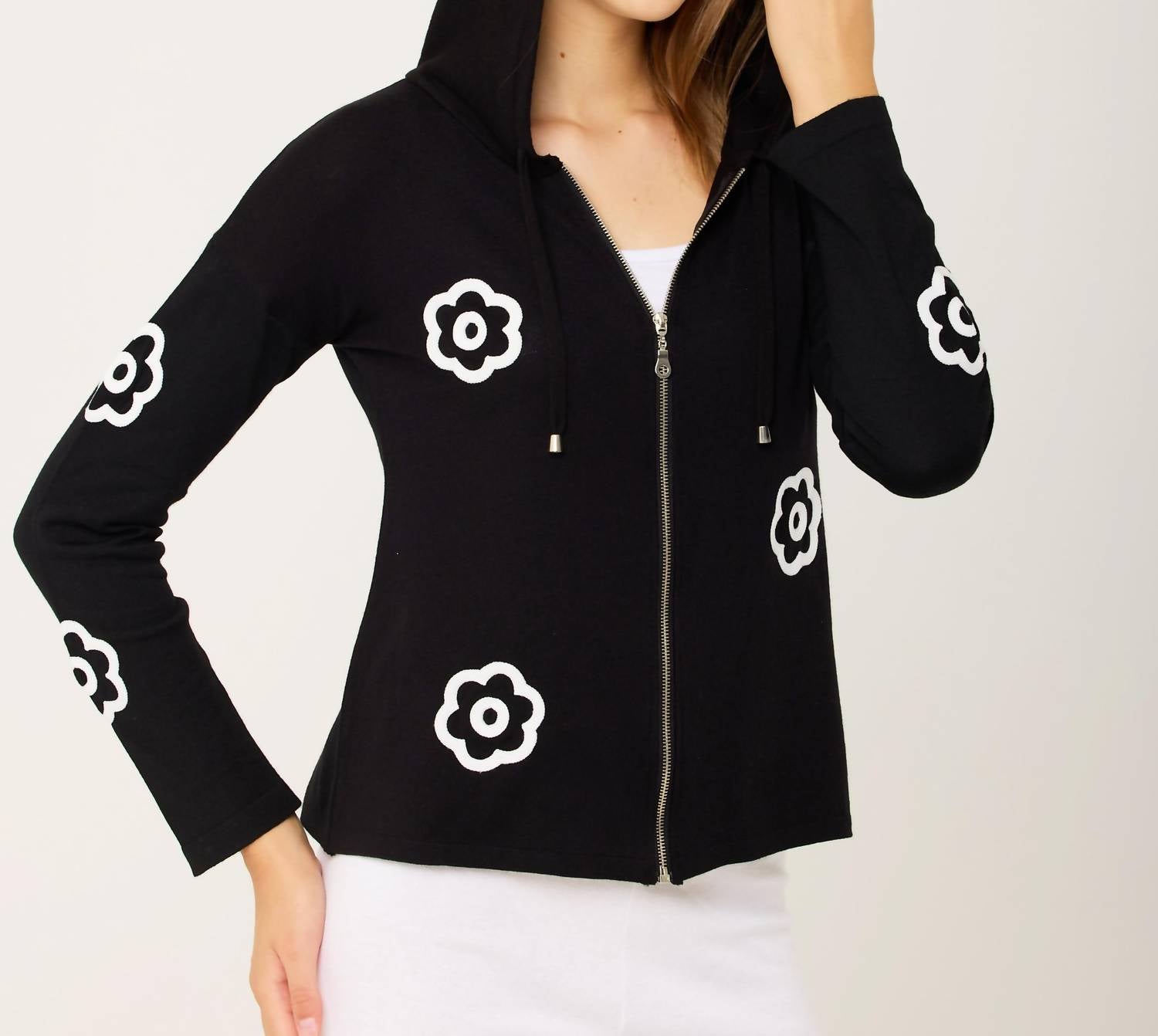 French Kyss - Handmade Flower Zip Hoodie