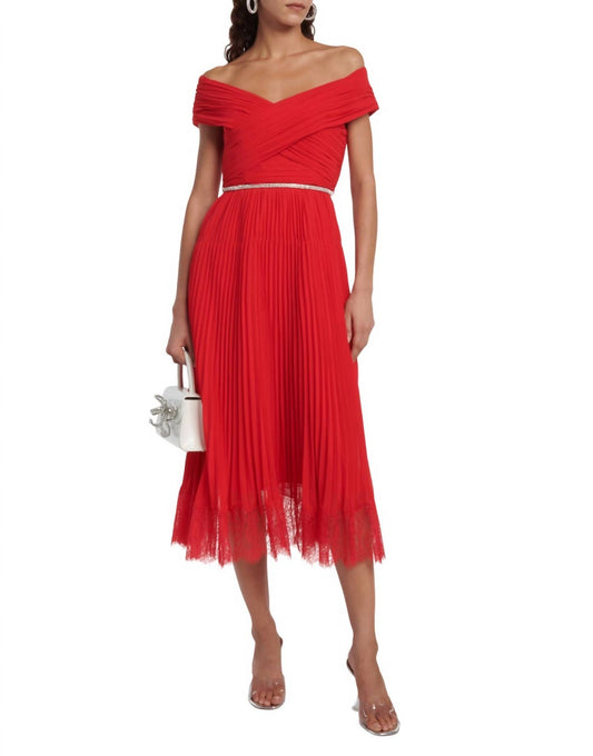 Self-Portrait - Chiffon Off Shoulder Midi Dress