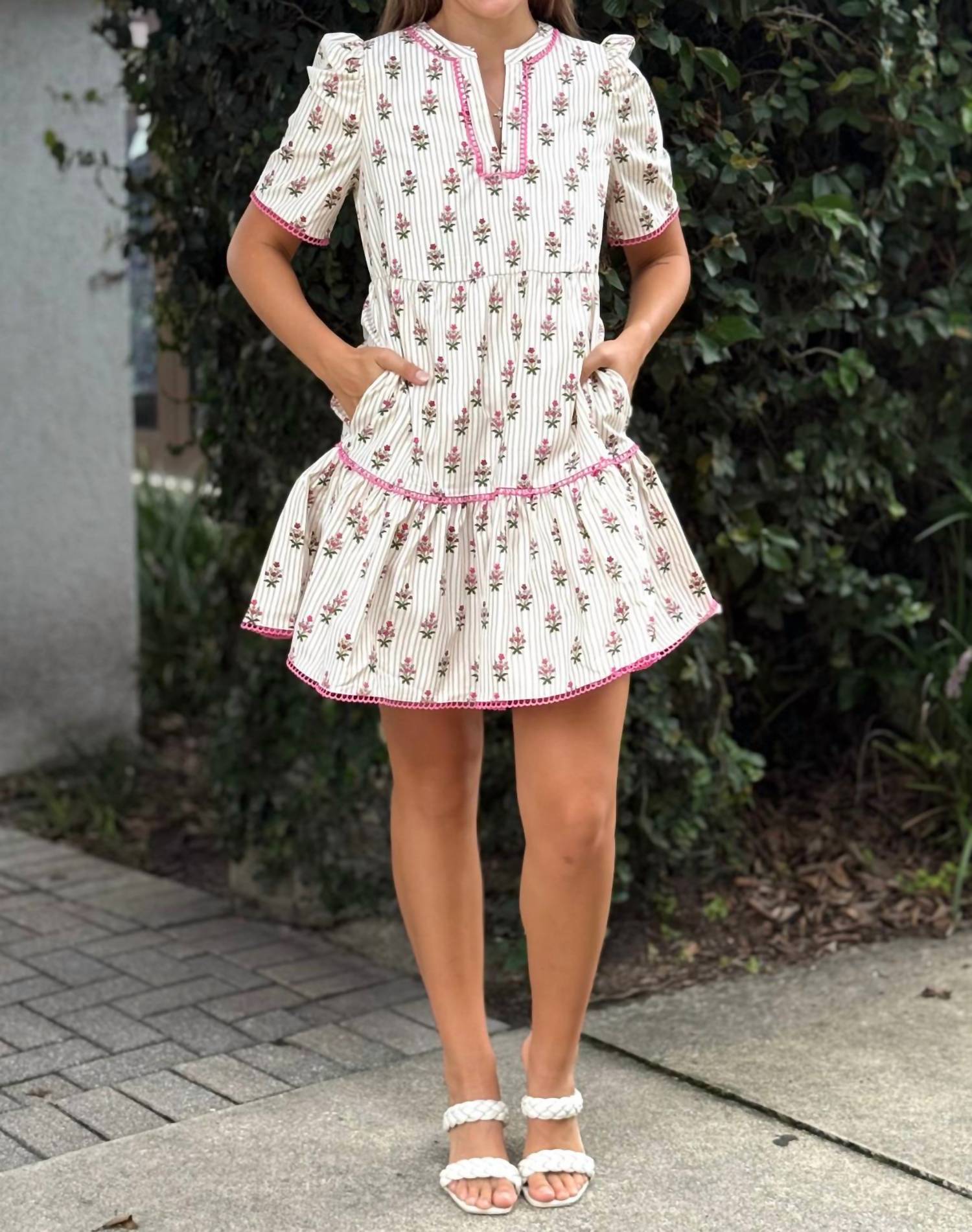Mary Square Adelyn Short Sleeve Mini Dress in tan - women's dress - alternate view