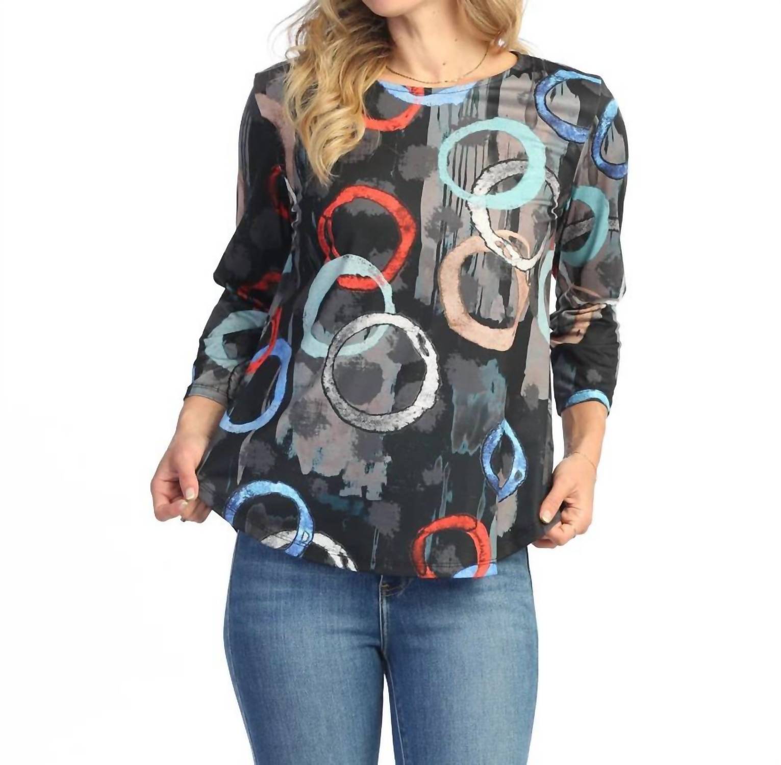Jess & Jane Lagoon Soft Touch Round Hem Top in multi - women's shirt