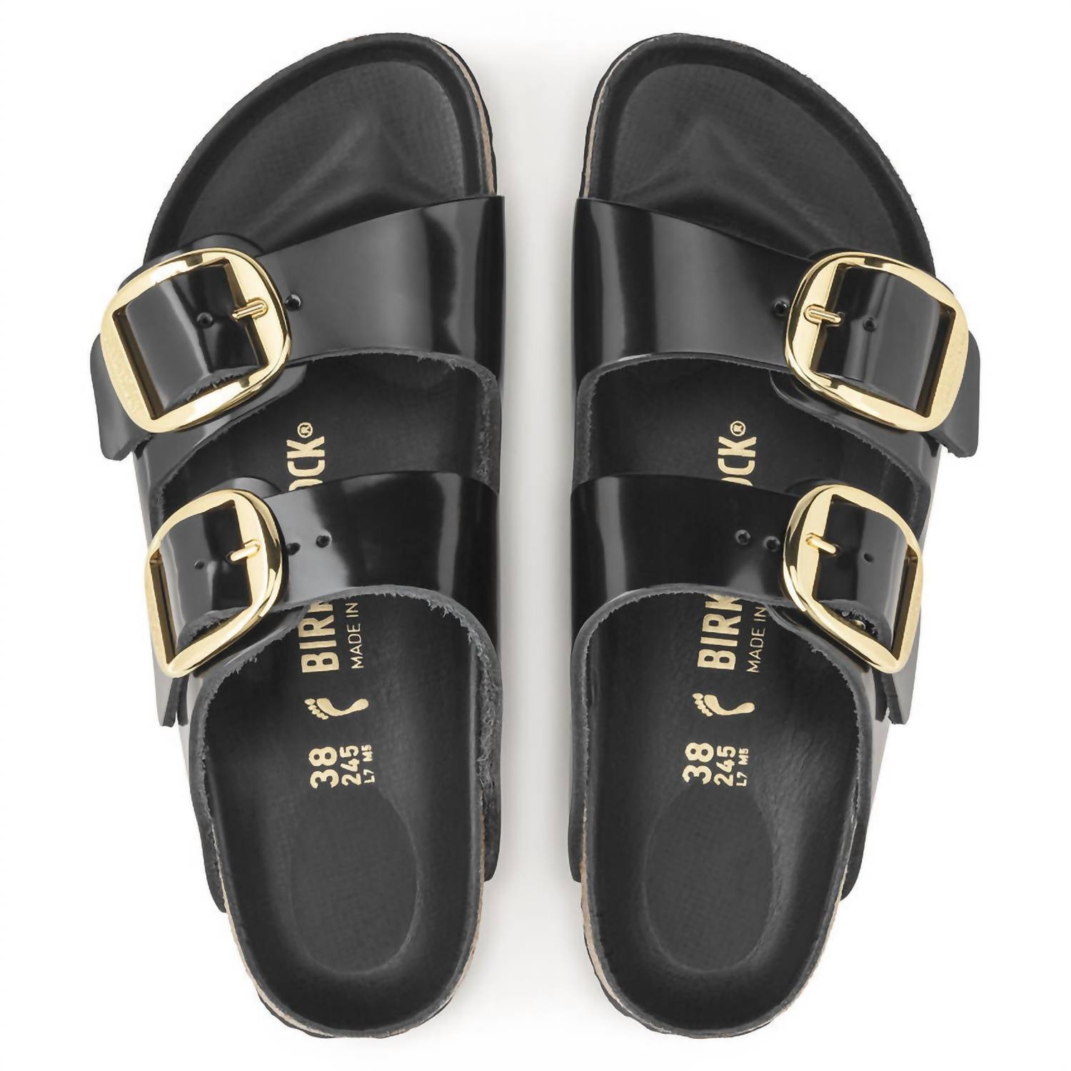 BIRKENSTOCK Women's Arizona Big Buckle Sandals in high shine black 1 - women's sandal - detail view