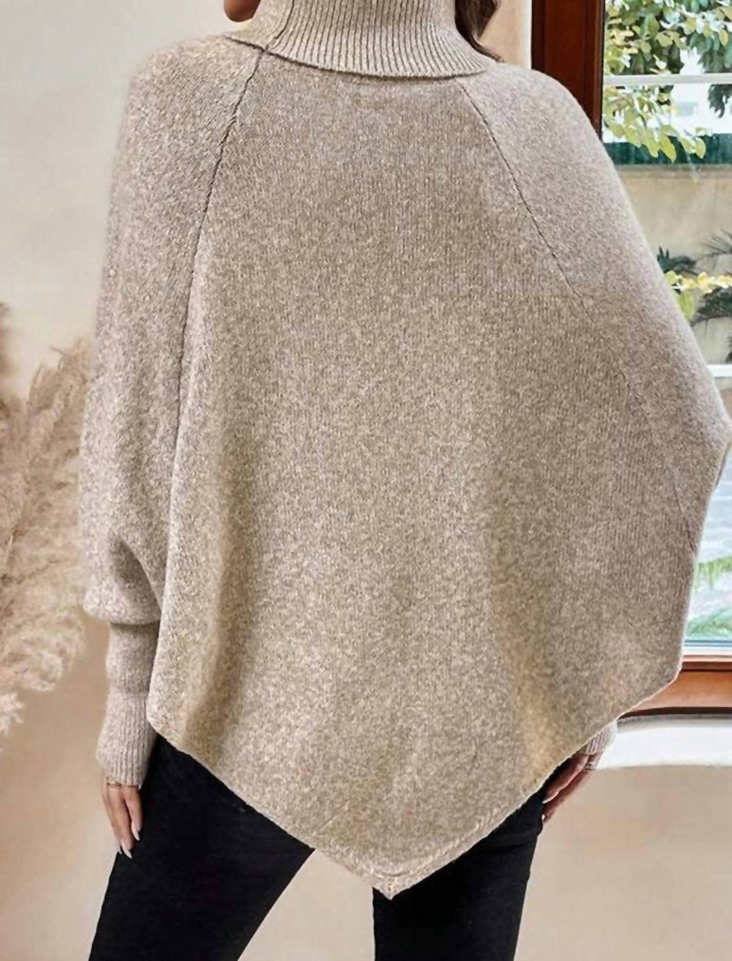 Masyal - Cable Knit Button-Accent Poncho Sweater