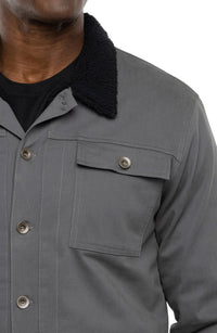 TravisMathew Cloud Denim Sherpa Jacket in grey pinstripe - men's jacket - alternate view