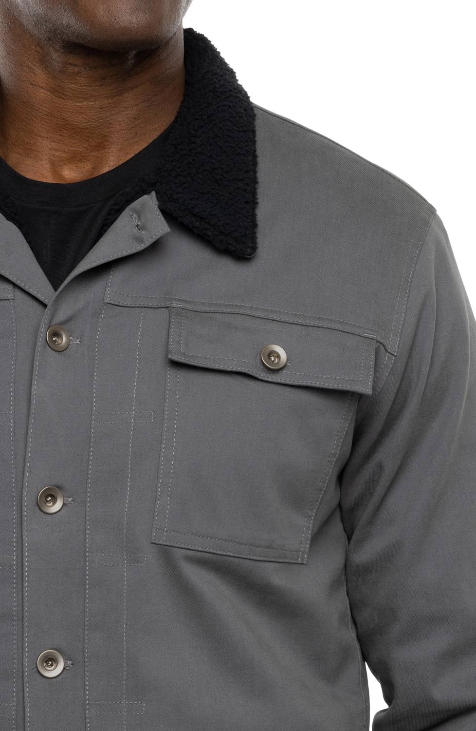 TravisMathew Cloud Denim Sherpa Jacket in grey pinstripe - men's jacket - alternate view