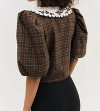 for Love & Lemons University Plaid Top in brown - women's blouse - alternate view