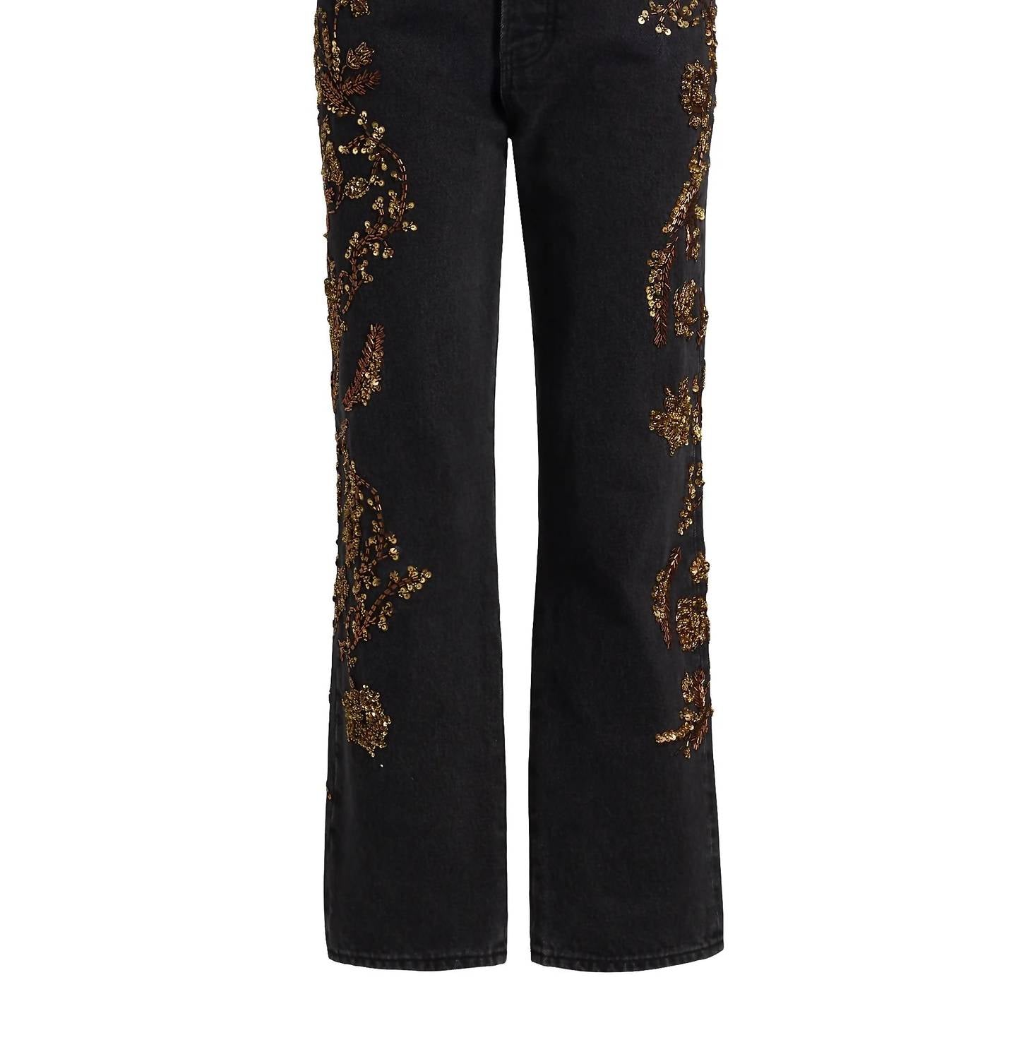 Veronica Beard Daniela Embellished High Rise Straight Leg Jeans in washed onyx - women's jeans - view 7